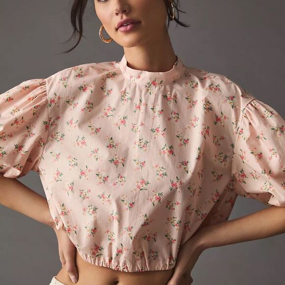 Anthropologie Tops - Anthropologie Cropped Bubble-Sleeve Blouse Small